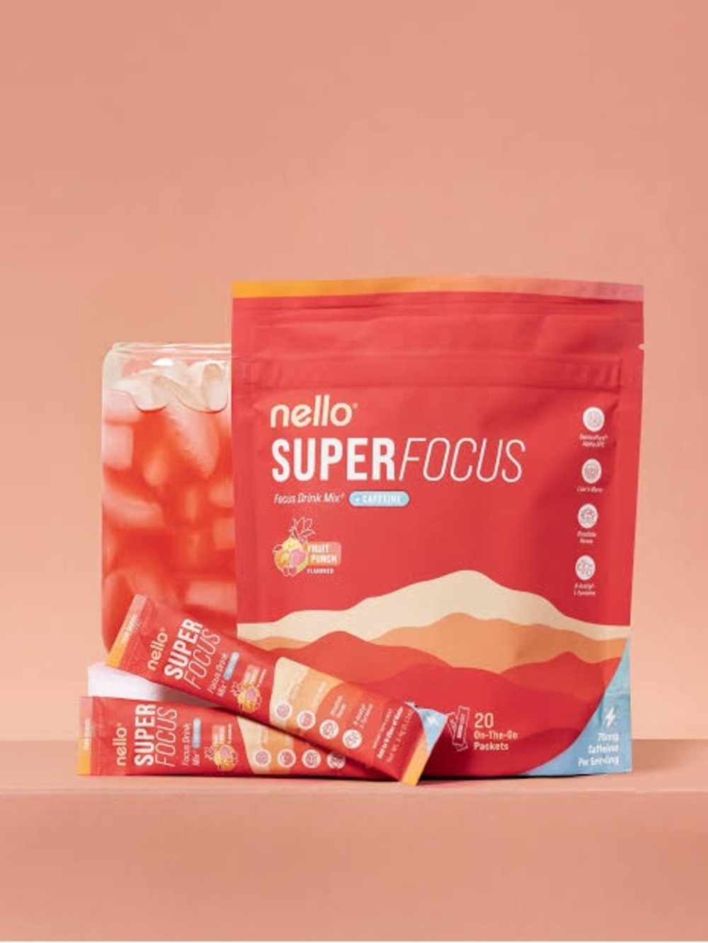 SUPERFOCUS Focus Drink Mix - Fruit Punch with Caffeine (18 Packets)